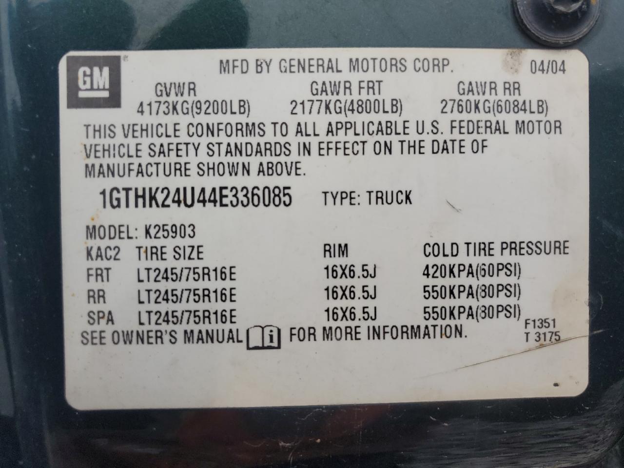 1GTHK24U44E336085 2004 GMC Sierra K2500 Heavy Duty