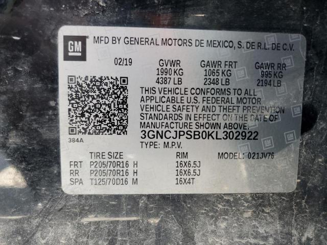 2019 CHEVROLET TRAX 1LT - 3GNCJPSB0KL302922