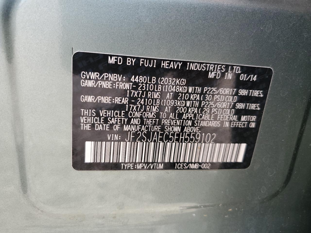 JF2SJAEC5EH559102 2014 Subaru Forester 2.5I Premium