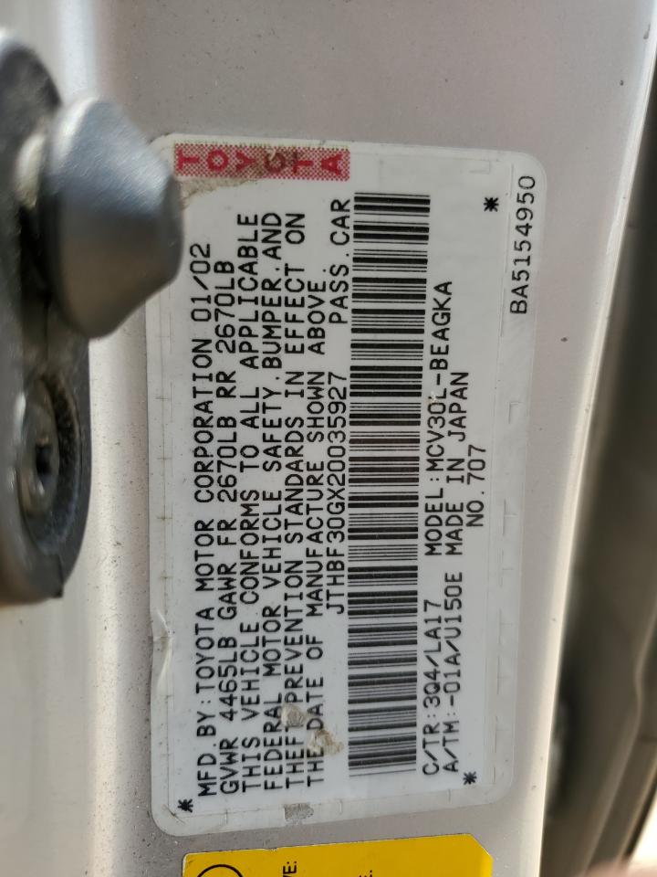 JTHBF30GX20035927 2002 Lexus Es 300