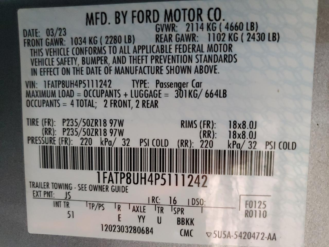 1FATP8UH4P5111242 2023 Ford Mustang