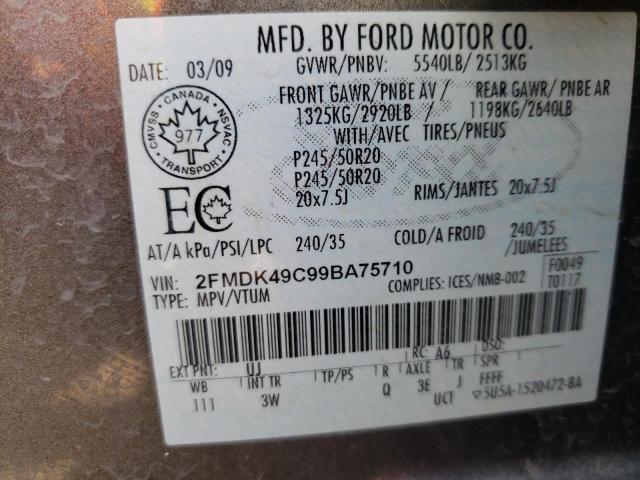 2009 Ford Edge Limited VIN: 2FMDK49C99BA75710 Lot: 59620174