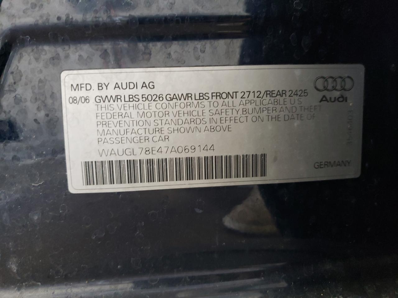 WAUGL78E47A069144 2007 Audi New S4 Quattro