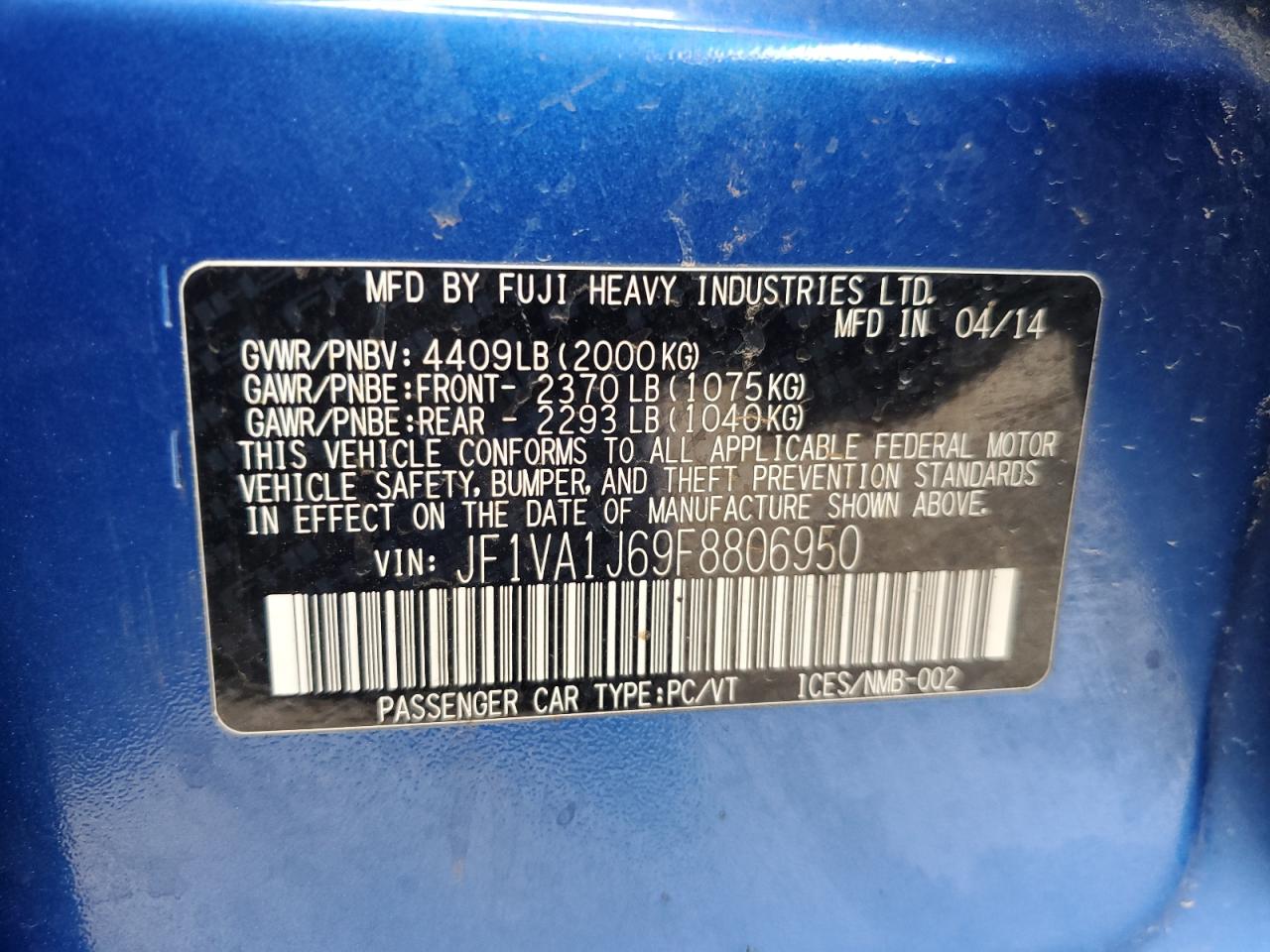 JF1VA1J69F8806950 2015 Subaru Wrx Limited