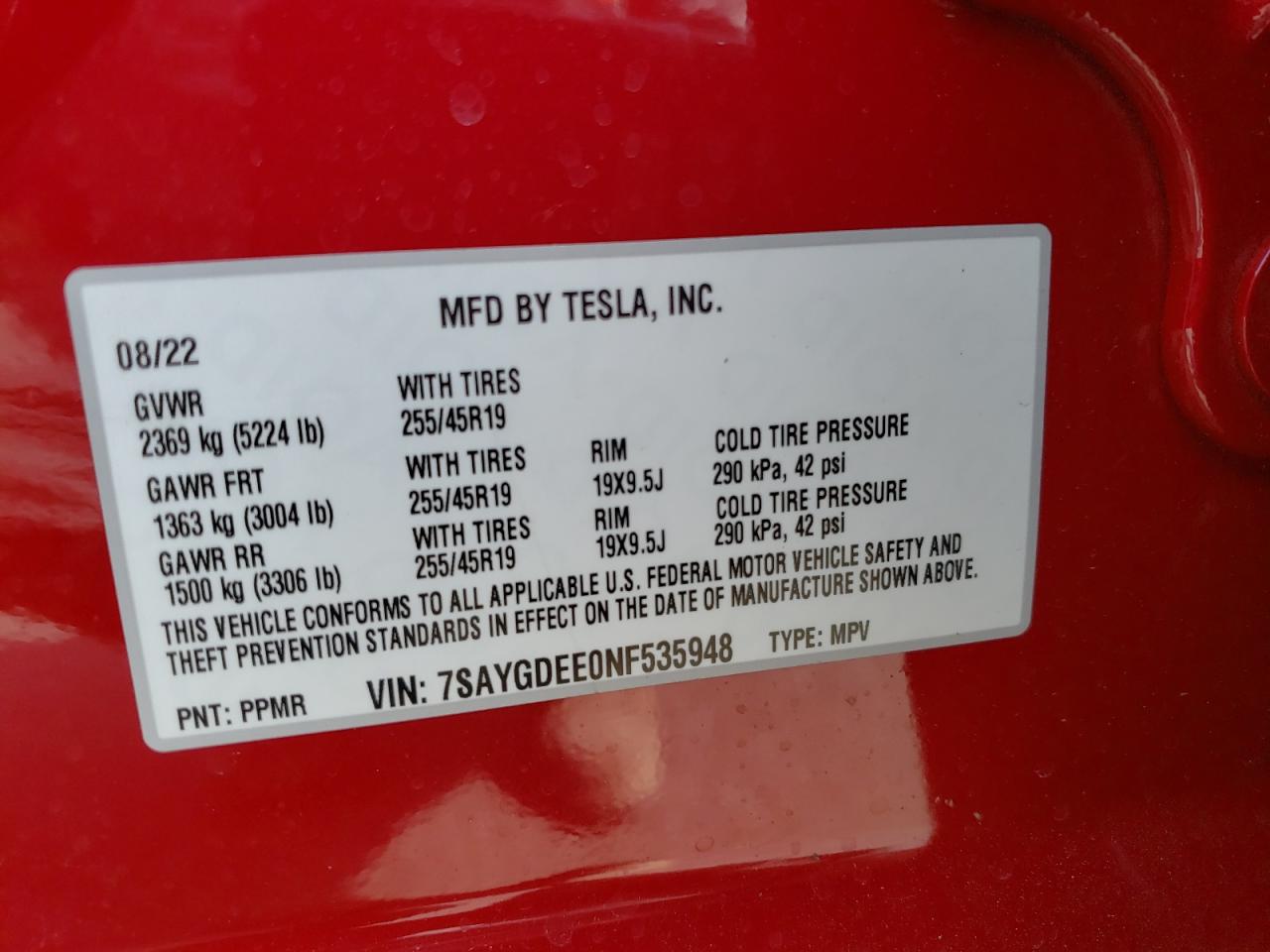 7SAYGDEE0NF535948 2022 Tesla Model Y