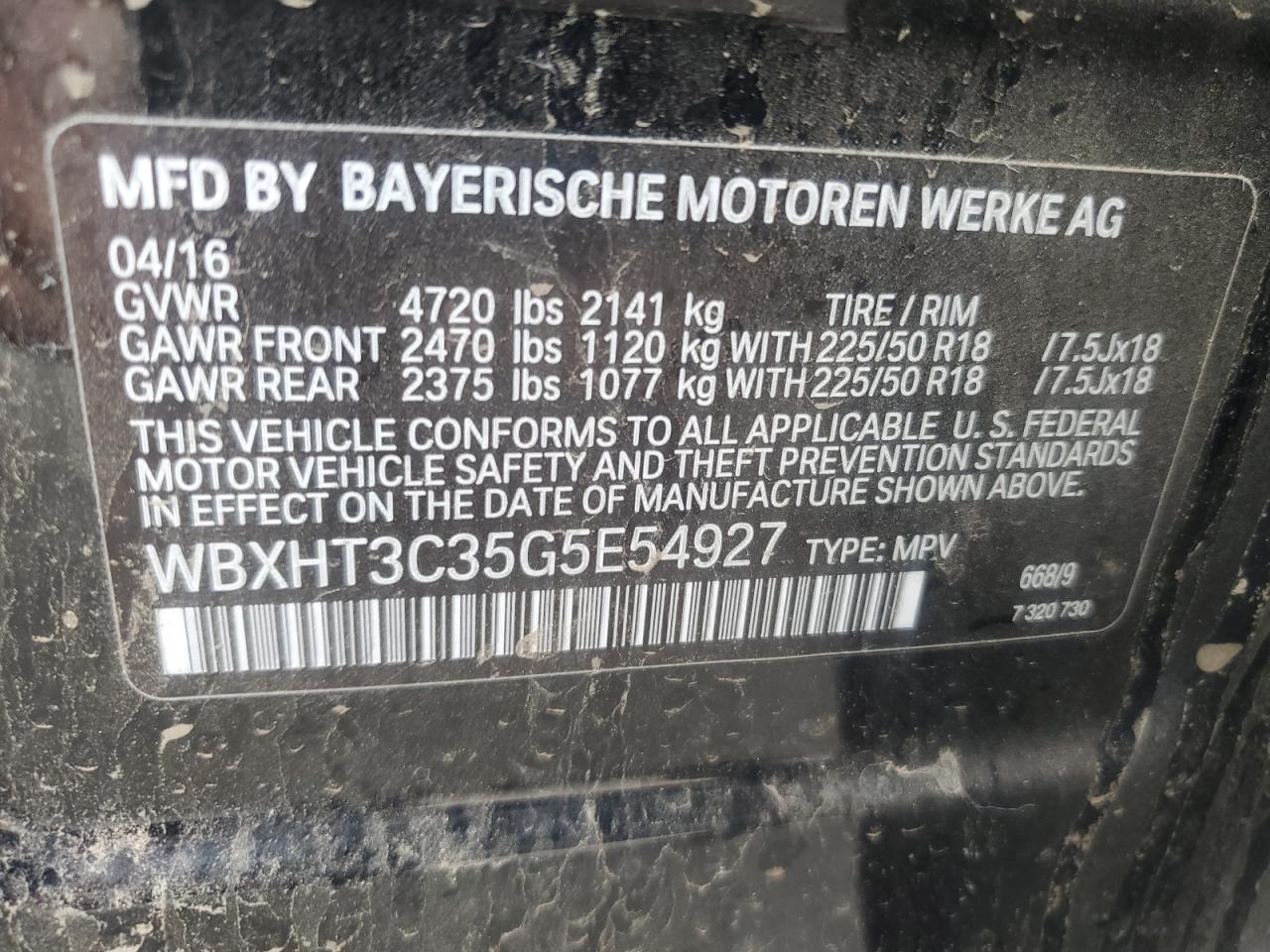 WBXHT3C35G5E54927 2016 BMW X1 xDrive28I