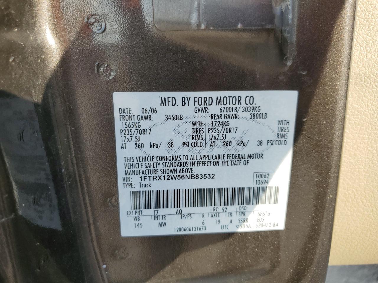 1FTRX12W56NB83532 2006 Ford F150