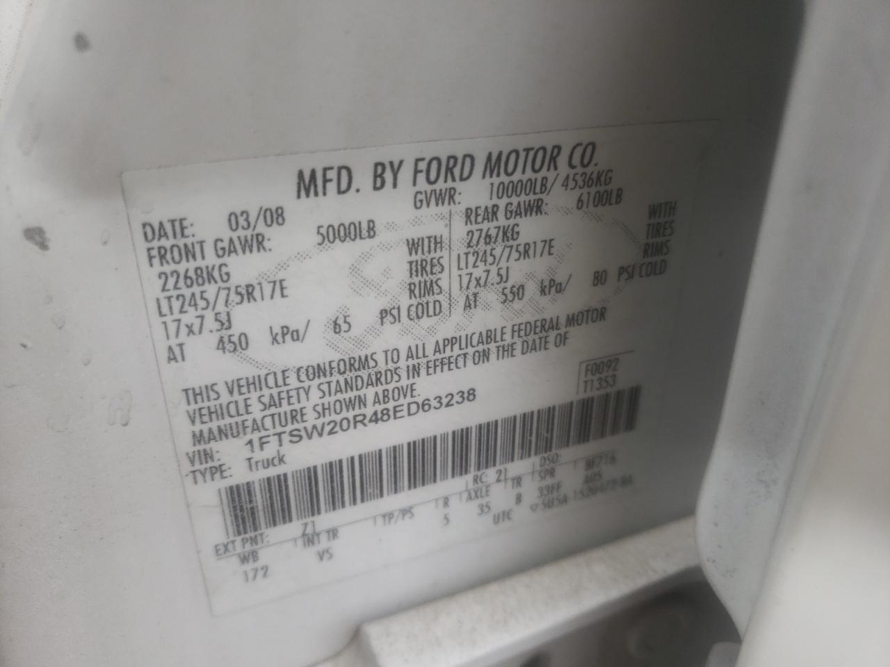 1FTSW20R48ED63238 2008 Ford F250 Super Duty