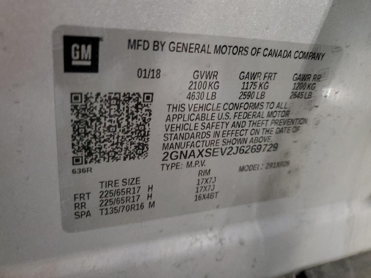2GNAXSEV2J6269729 CHEVROLET EQUINOX 2018