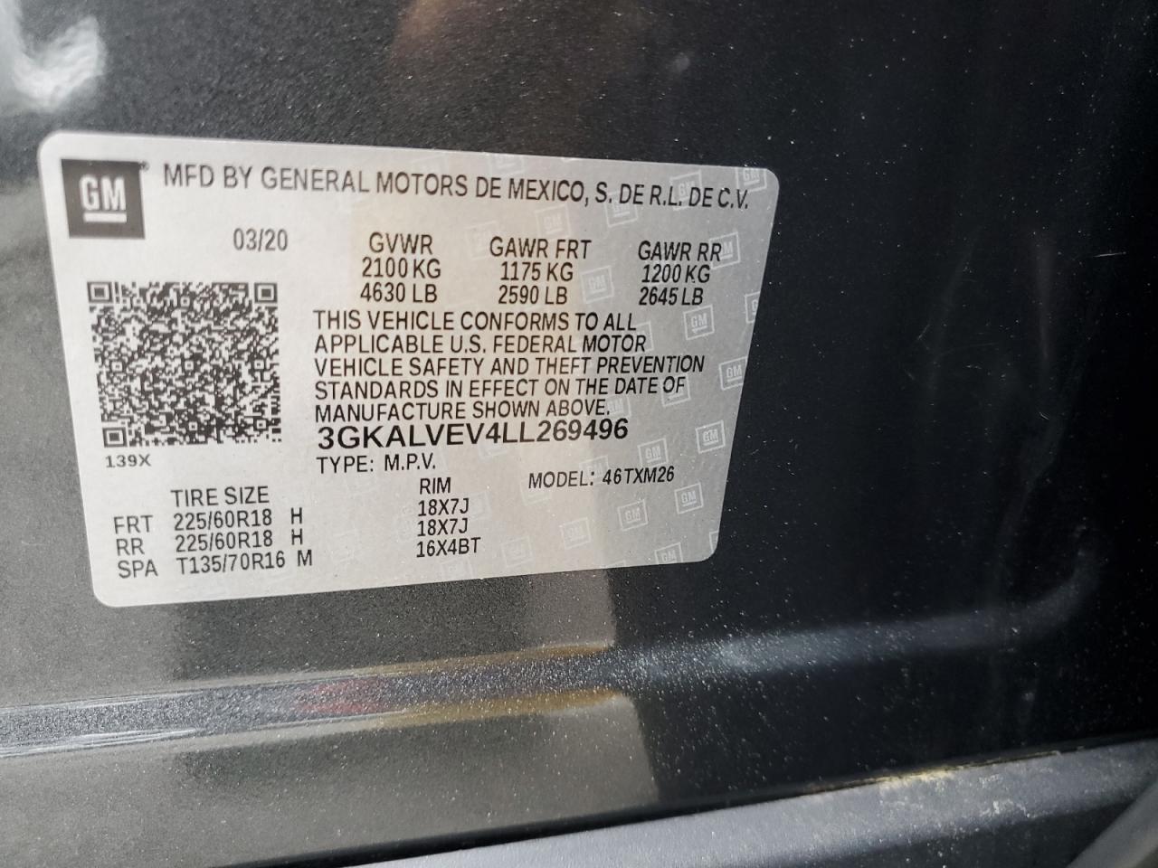3GKALVEV4LL269496 2020 GMC Terrain Slt