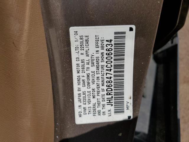 2004 Honda Cr-V Lx VIN: JHLRD68474C006634 Lot: 57988974