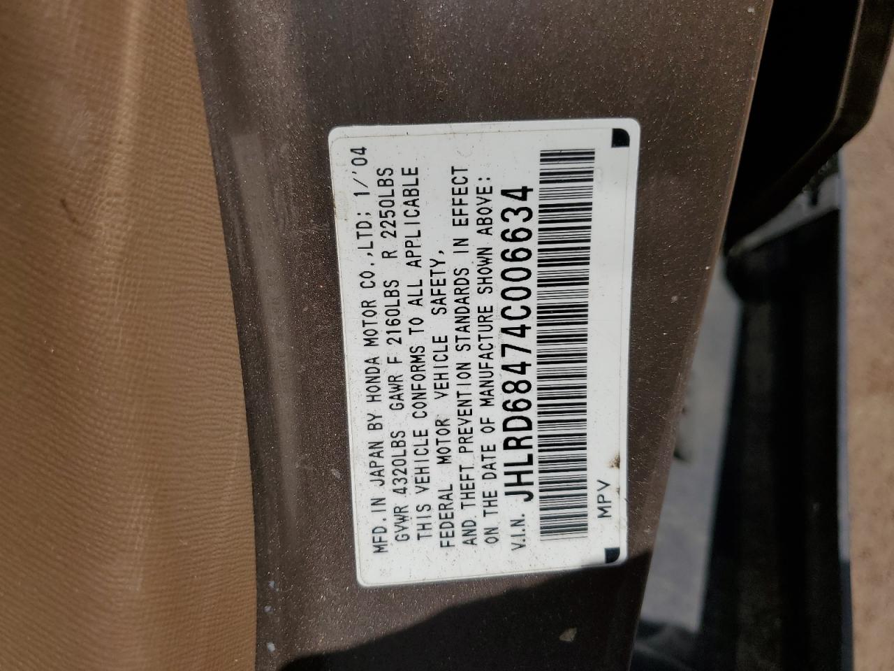 JHLRD68474C006634 2004 Honda Cr-V Lx