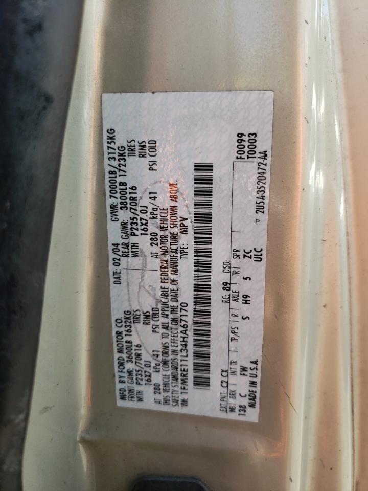 1FMRE11L34HA67170 2004 Ford Econoline E150 Wagon