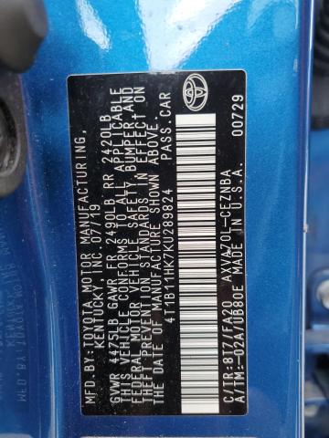 VIN 4T1B11HK7KU289824 2019 Toyota Camry, L no.12