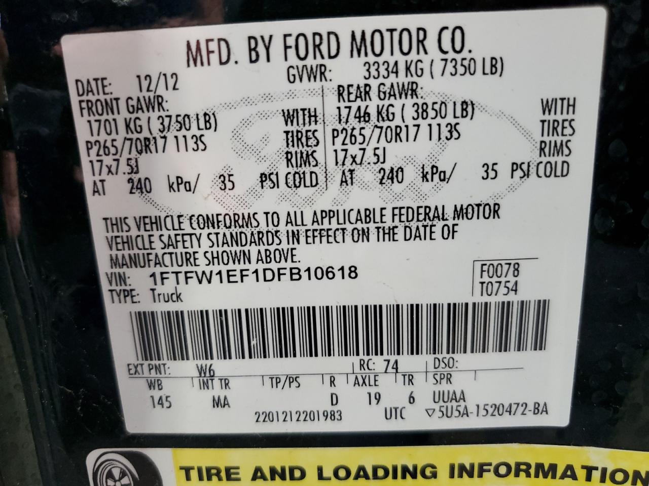 1FTFW1EF1DFB10618 2013 Ford F150 Supercrew