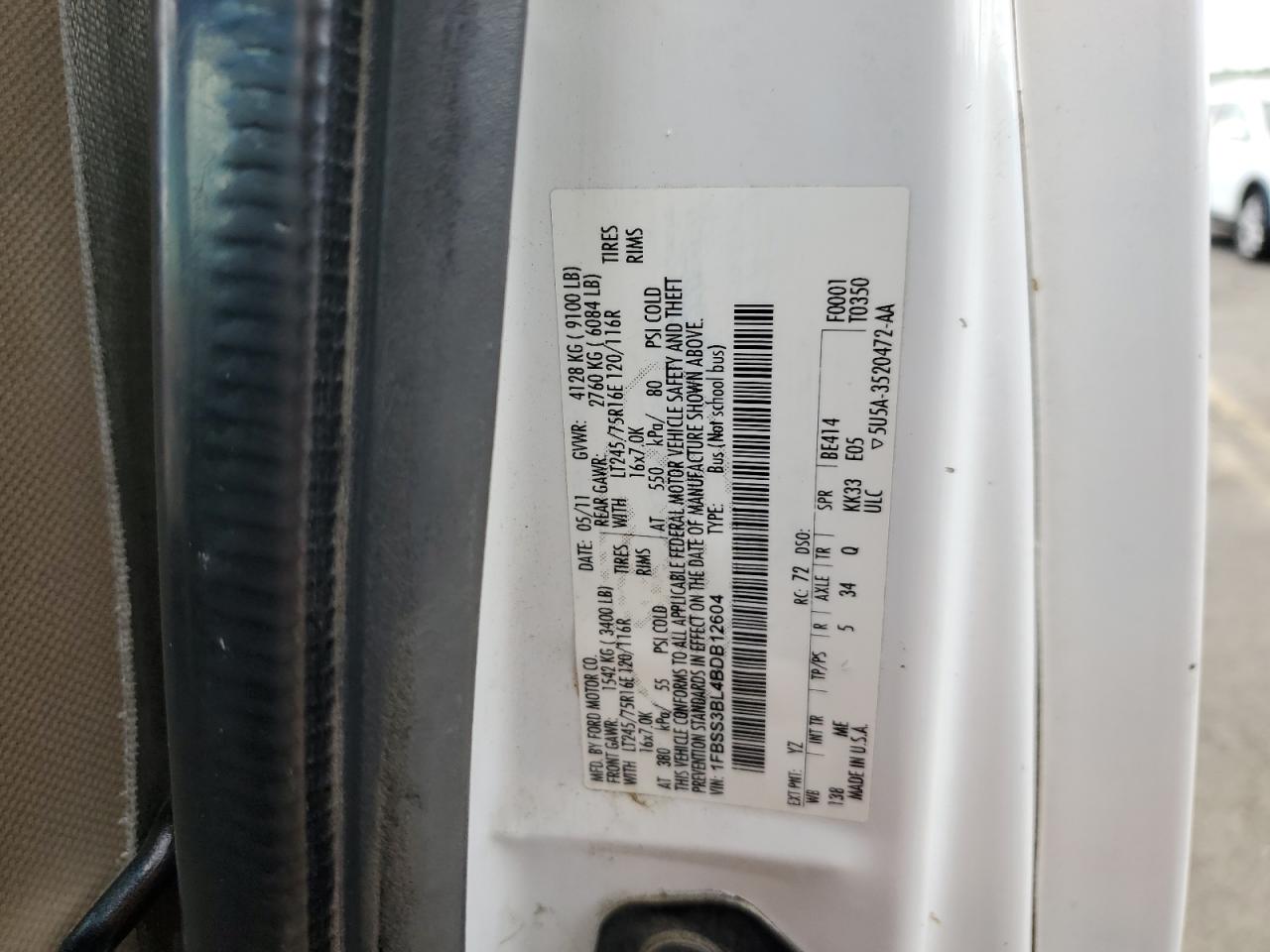 1FBSS3BL4BDB12604 2011 Ford Econoline E350 Super Duty Wagon