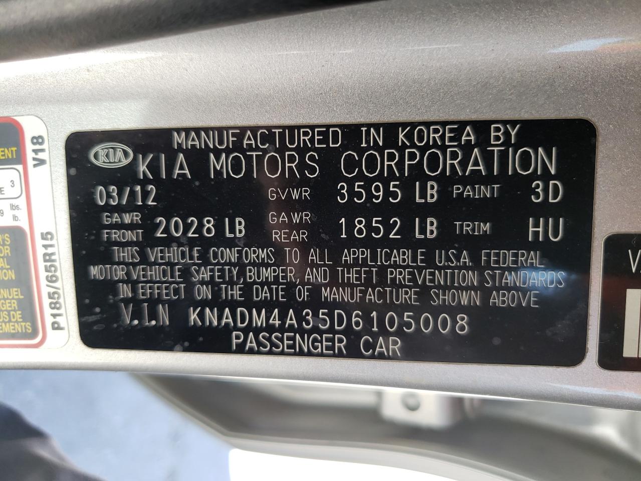 KNADM4A35D6105008 2013 Kia Rio Lx