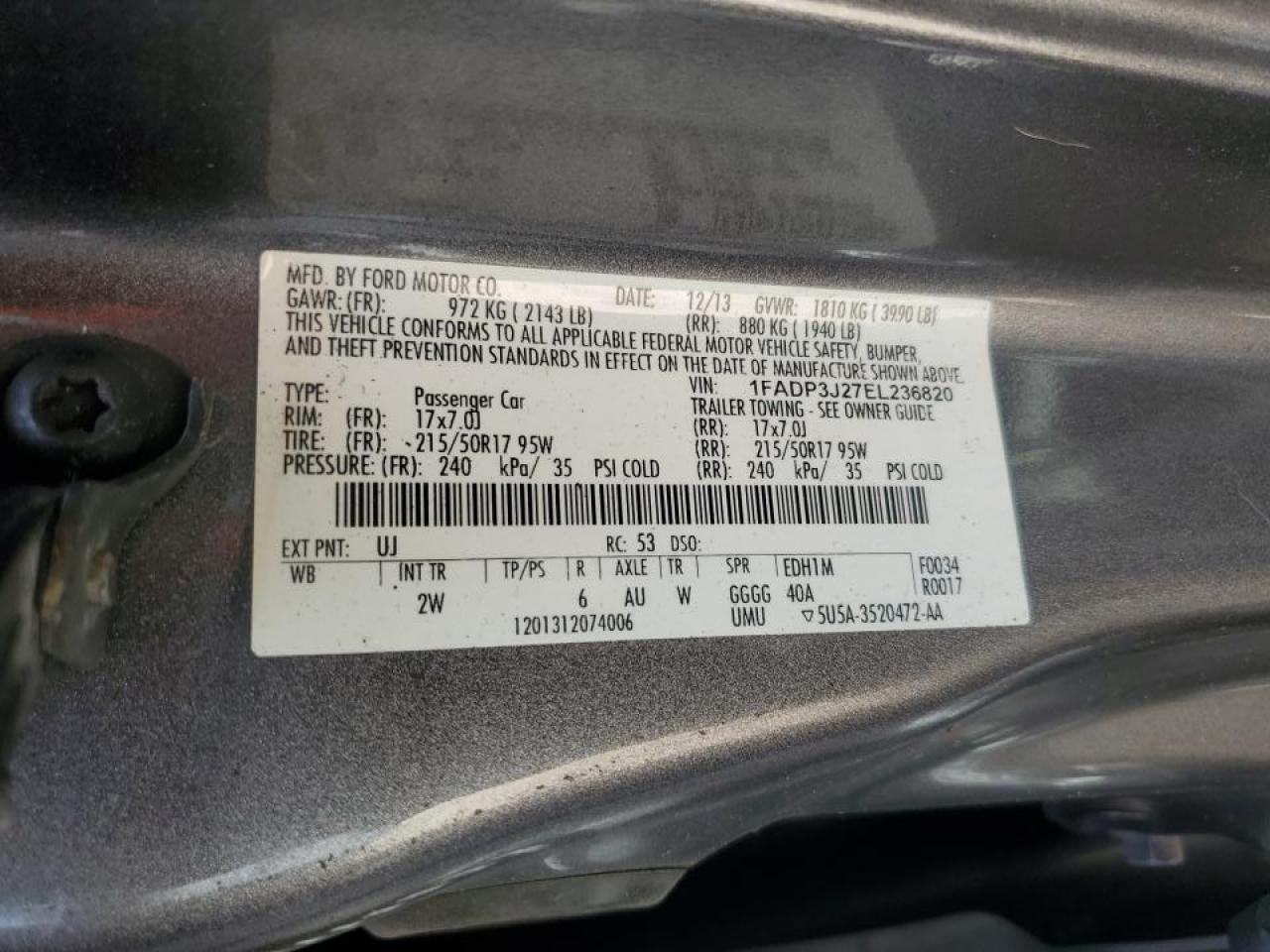 1FADP3J27EL236820 2014 Ford Focus Titanium