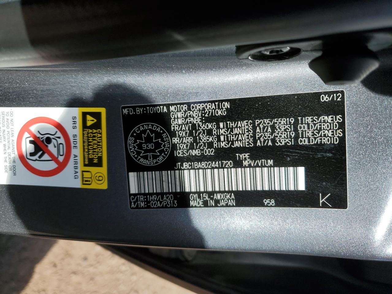 JTJBC1BA8D2441720 2013 Lexus Rx 450