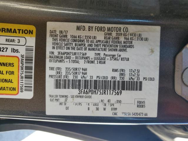 2018 Ford Fusion Se VIN: 3FA6P0H75JR117569 Lot: 59134604