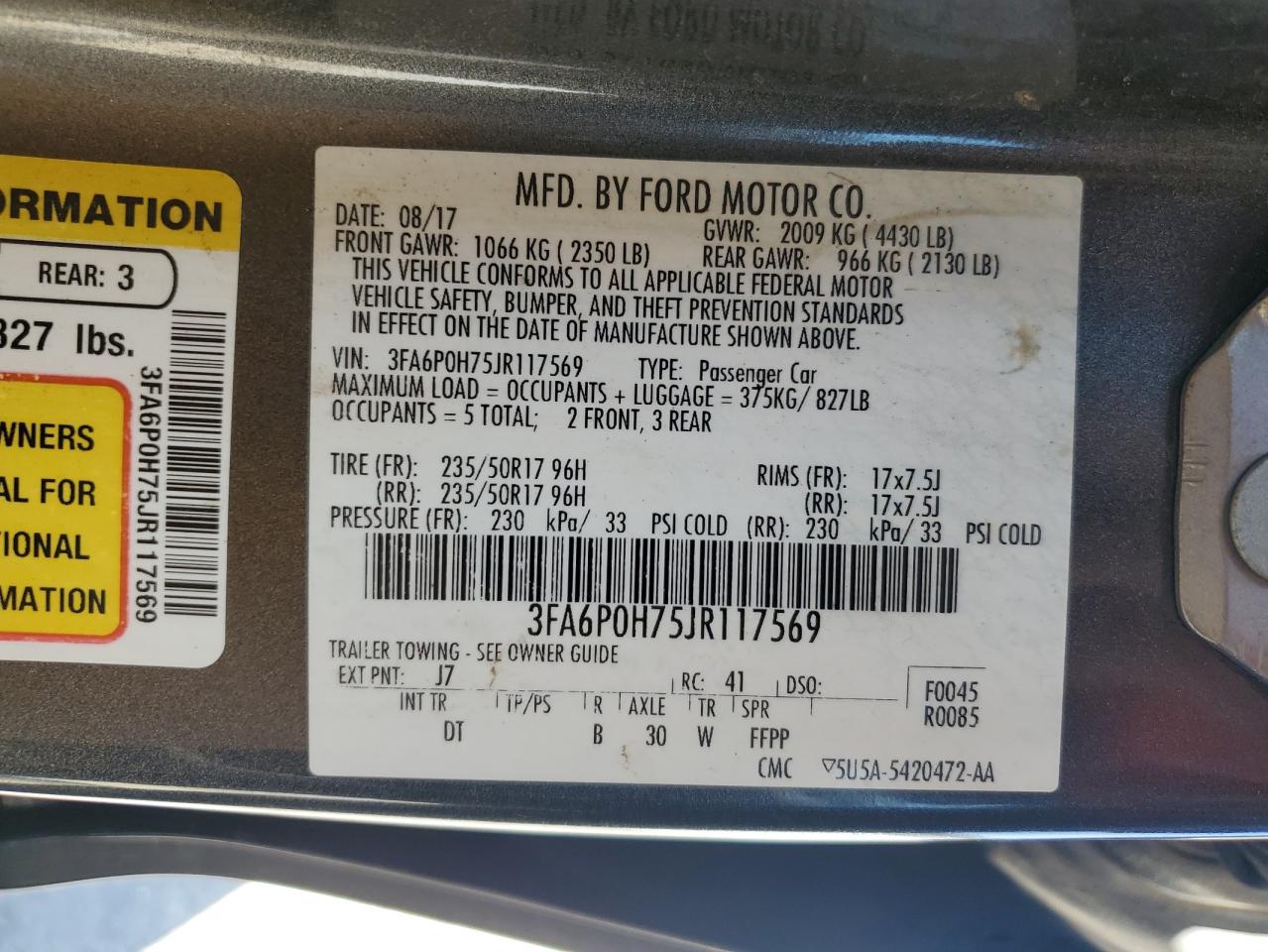 3FA6P0H75JR117569 2018 Ford Fusion Se