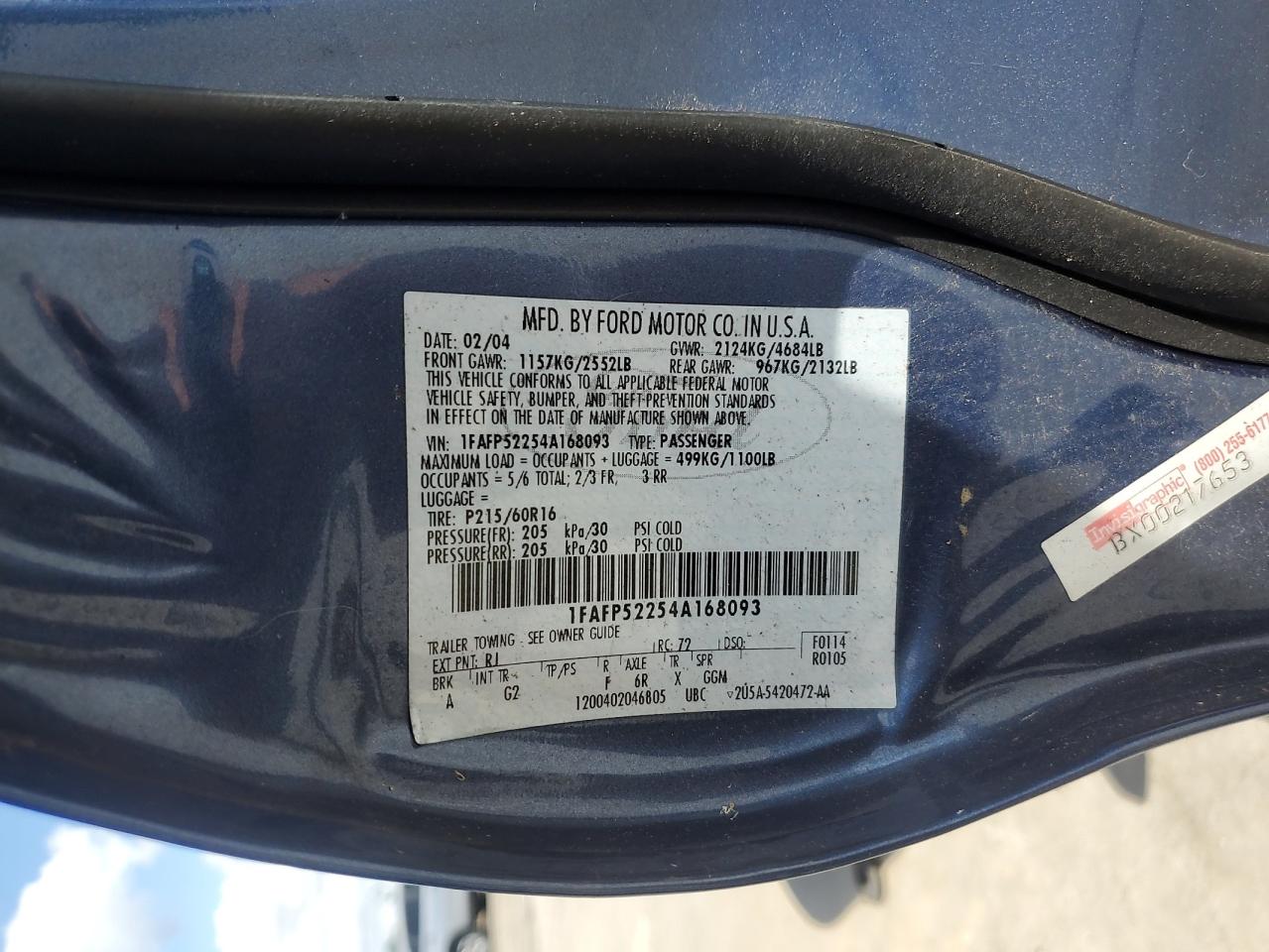 1FAFP52254A168093 2004 Ford Taurus Lx