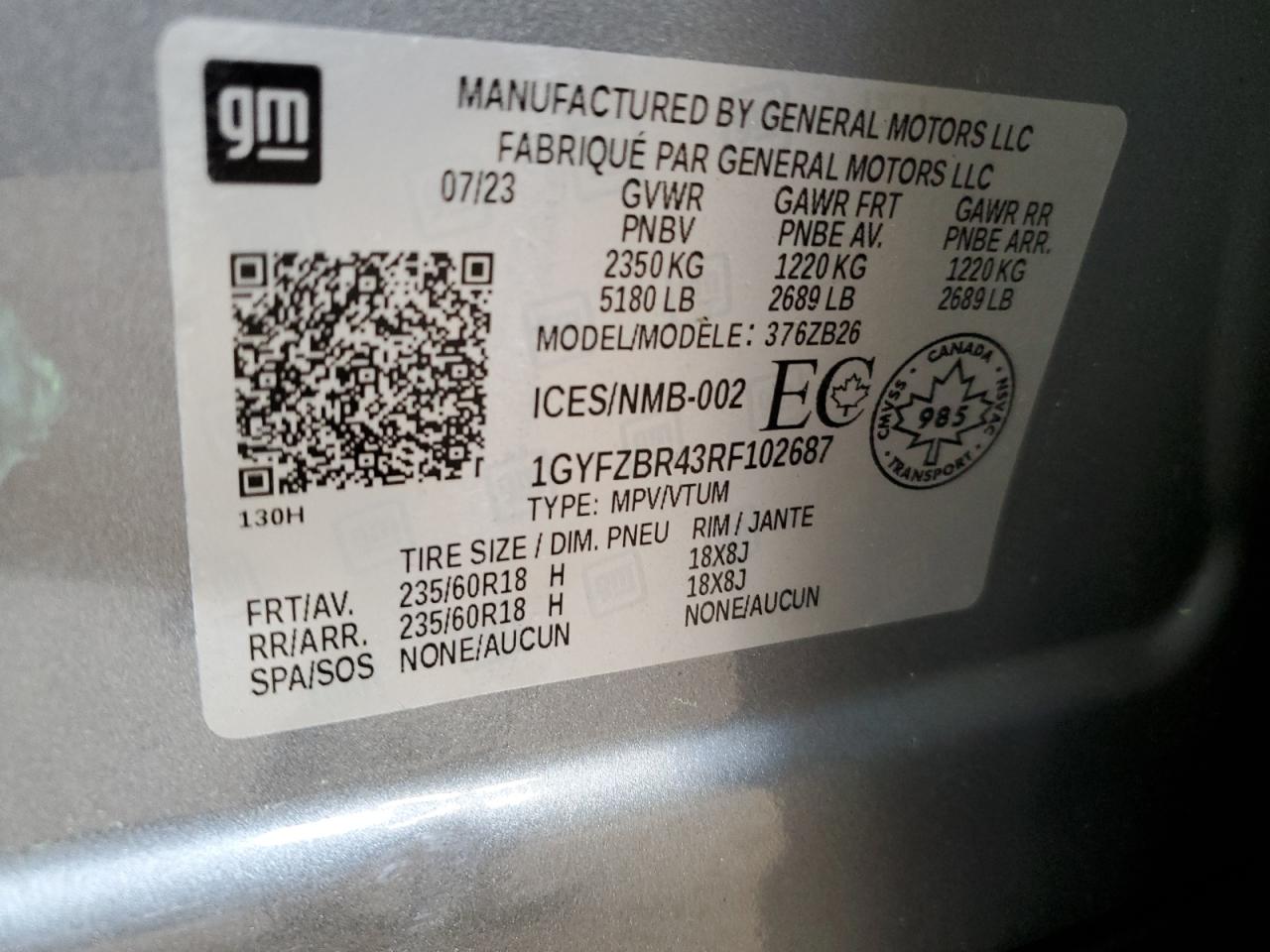 1GYFZBR43RF102687 2024 Cadillac Xt4 Luxury