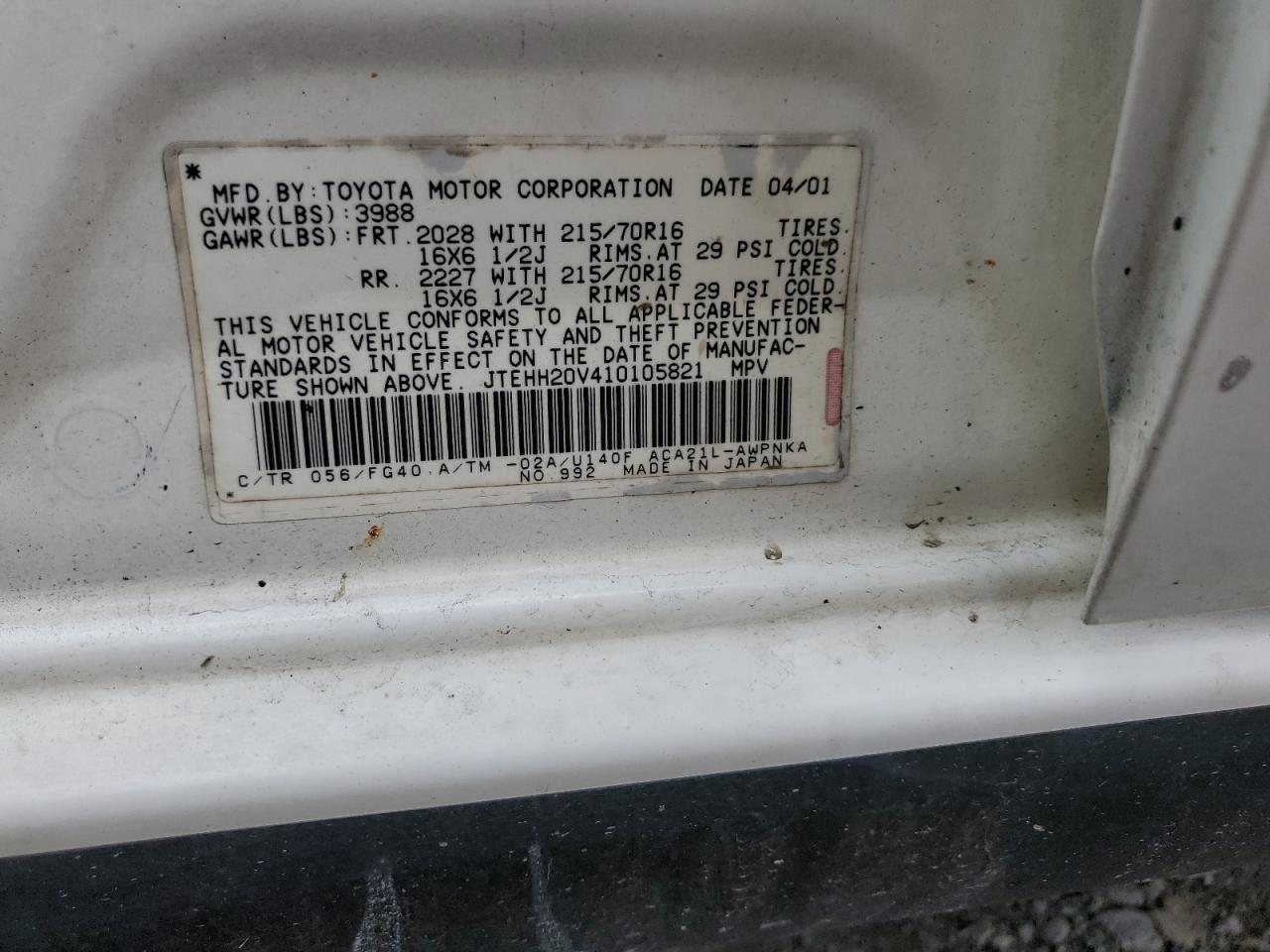 JTEHH20V410105821 2001 Toyota Rav4