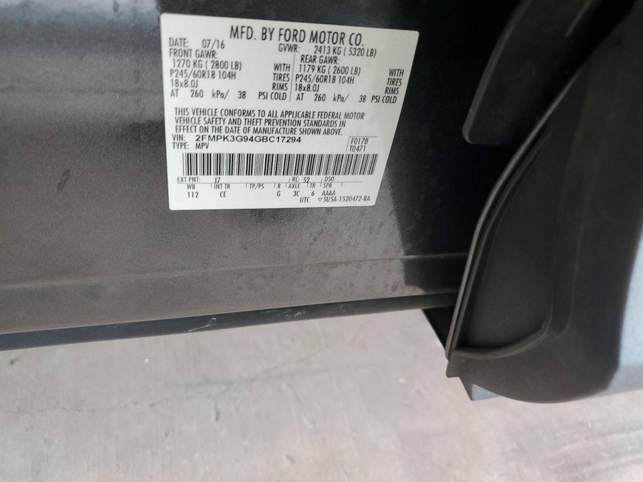 2FMPK3G94GBC17294 FORD EDGE 2016