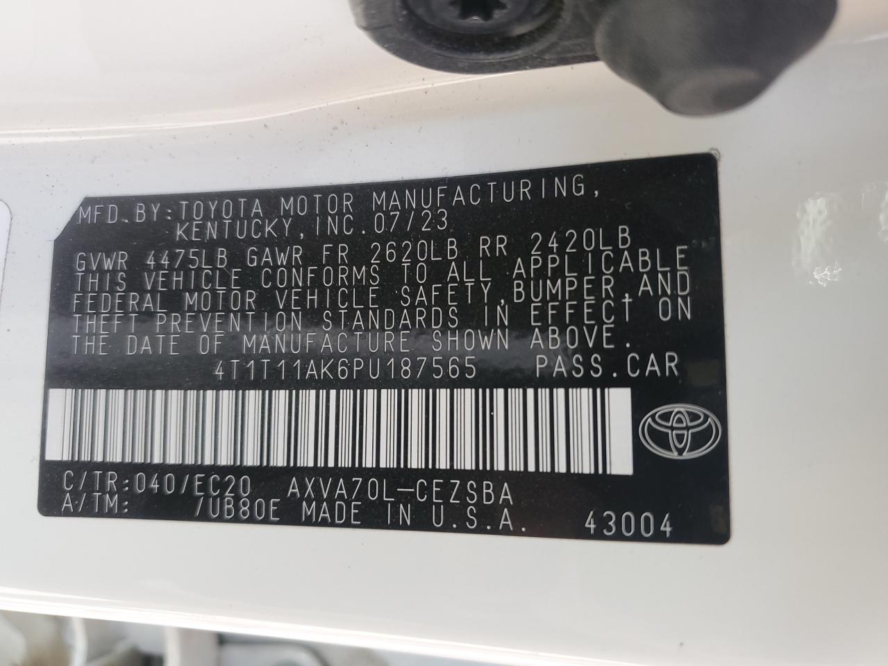 4T1T11AK6PU187565 TOYOTA CAMRY 2023