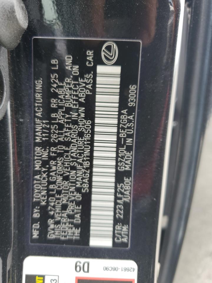 58AGZ1B11NU116506 2022 Lexus Es 350 Base