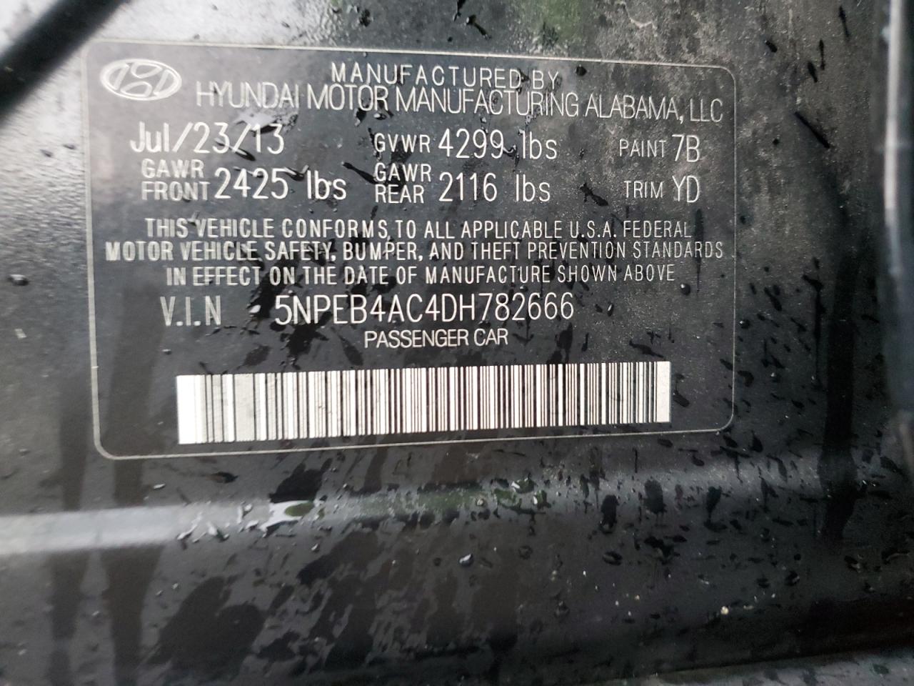 5NPEB4AC4DH782666 2013 Hyundai Sonata Gls