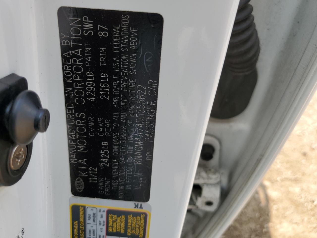 KNAGM4A74D5355622 2013 Kia Optima Lx