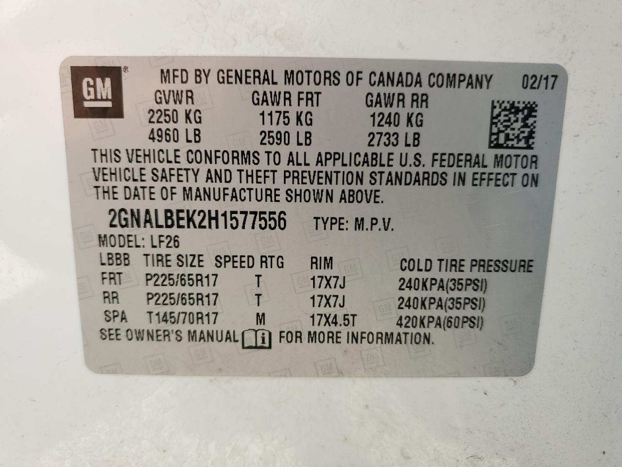 2GNALBEK2H1577556 CHEVROLET EQUINOX 2017