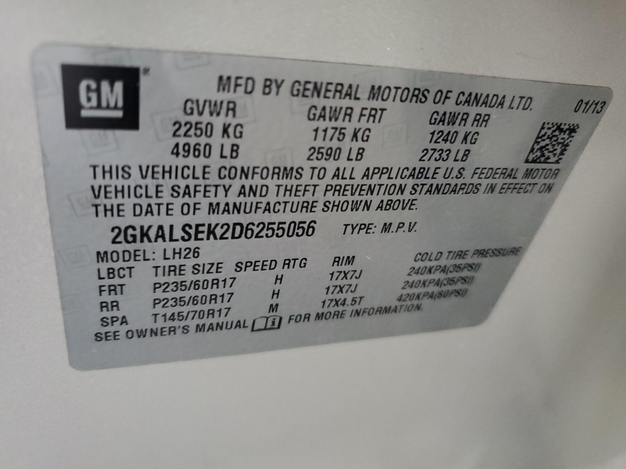 2GKALSEK2D6255056 2013 GMC Terrain Sle