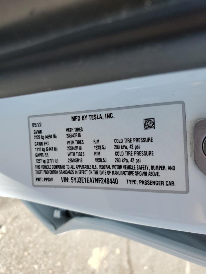 5YJ3E1EA7NF248440 2022 Tesla Model 3