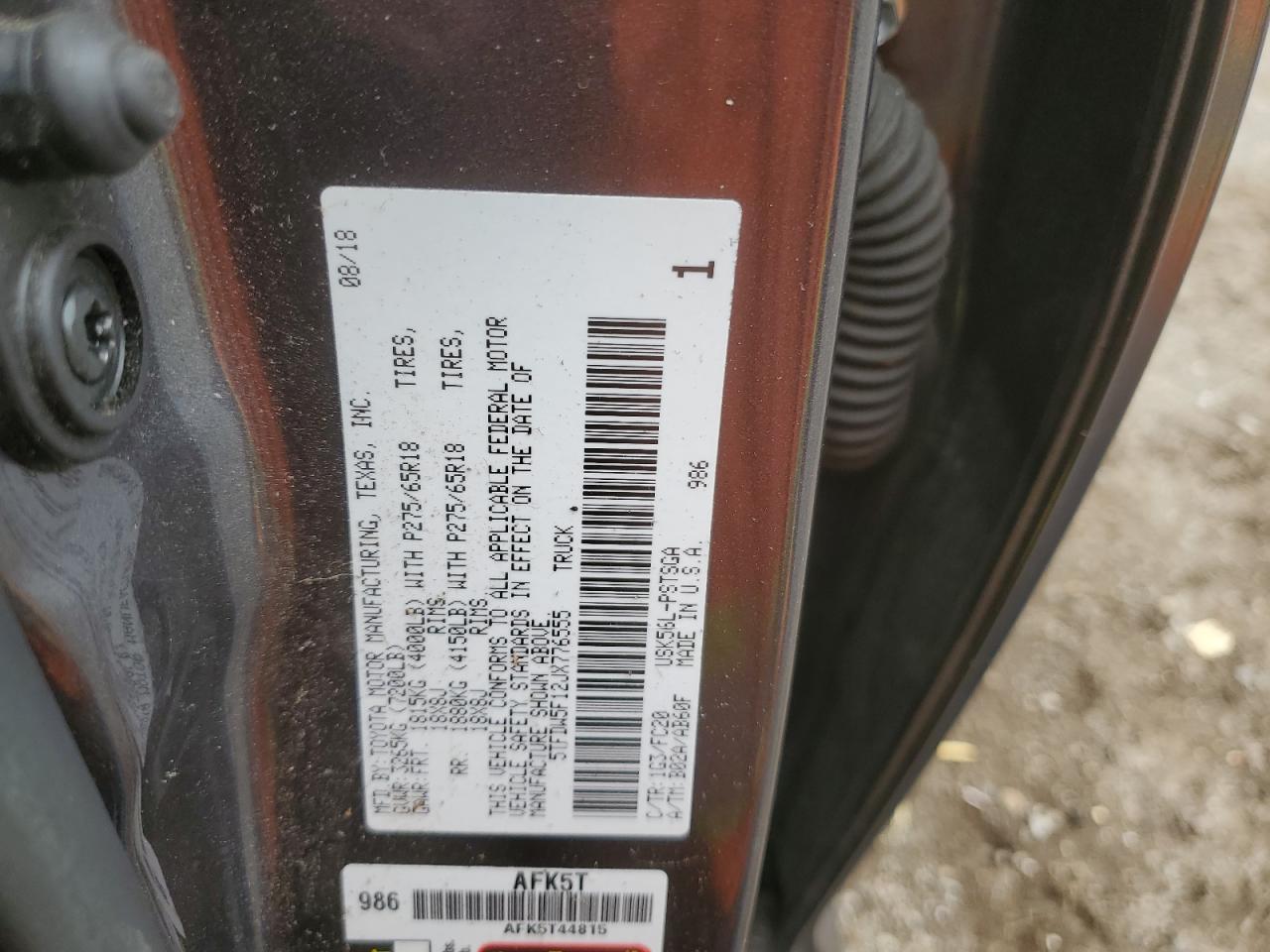 5TFDW5F12JX776555 TOYOTA TUNDRA 2018