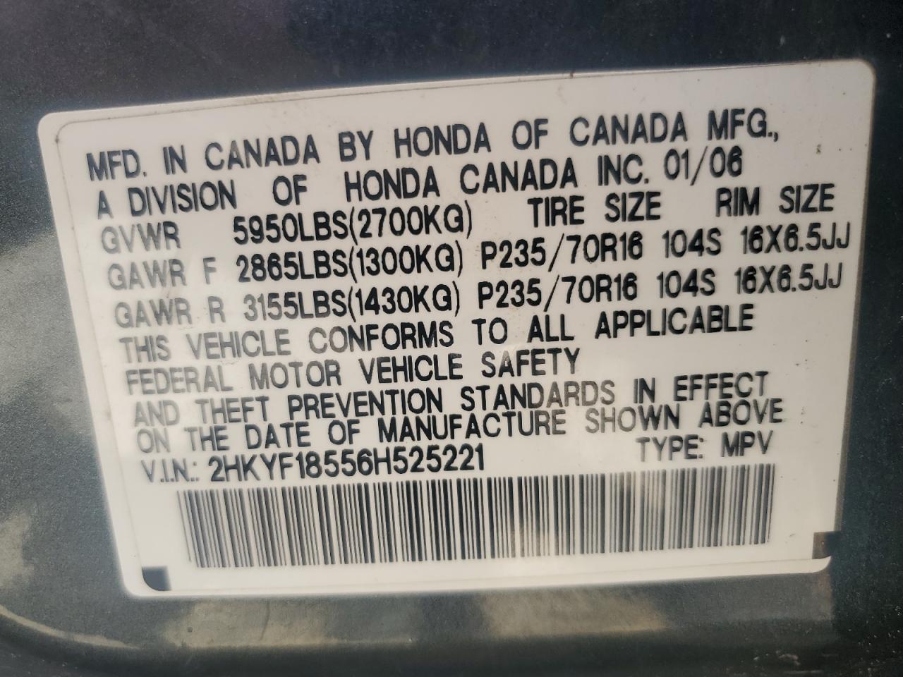 2HKYF18556H525221 2006 Honda Pilot Ex