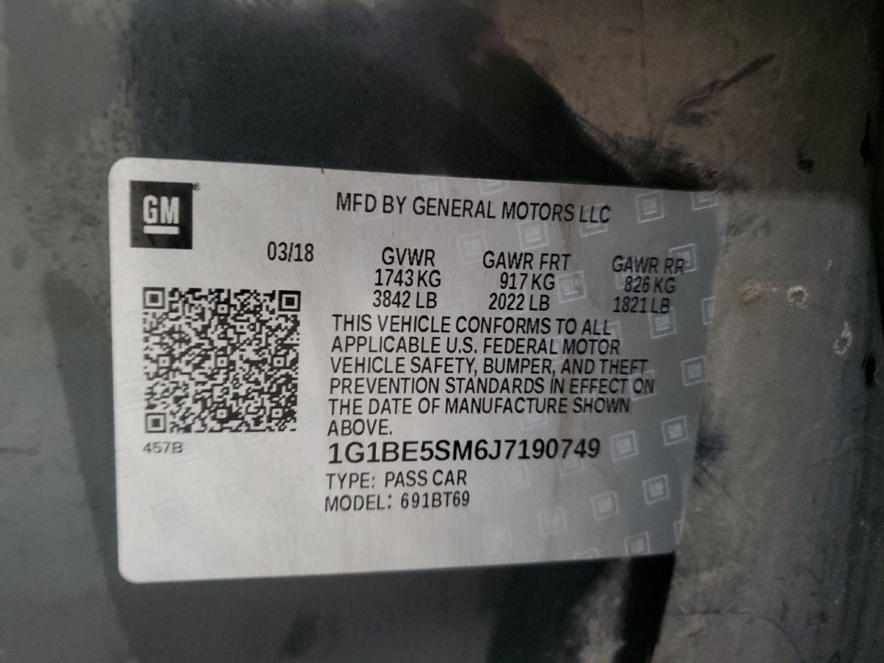 1G1BE5SM6J7190749 CHEVROLET CRUZE 2018
