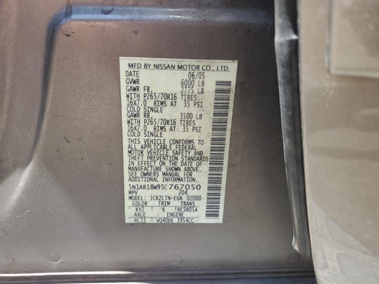 5N1AR18W95C767050 2006 Nissan Pathfinder Le