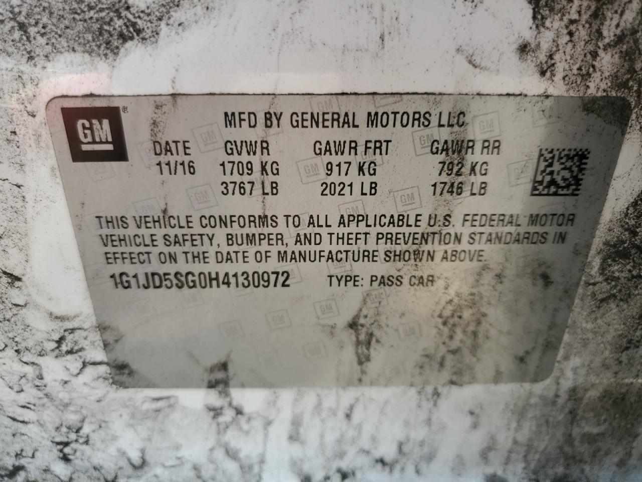 1G1JD5SG0H4130972 CHEVROLET SONIC 2017