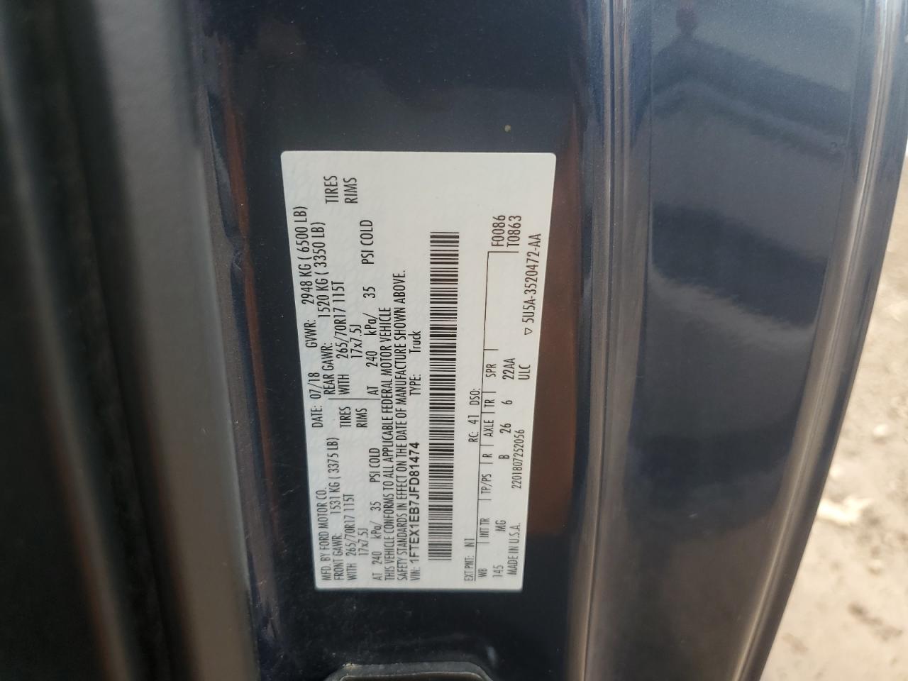 1FTEX1EB7JFD81474 FORD F-150 2018