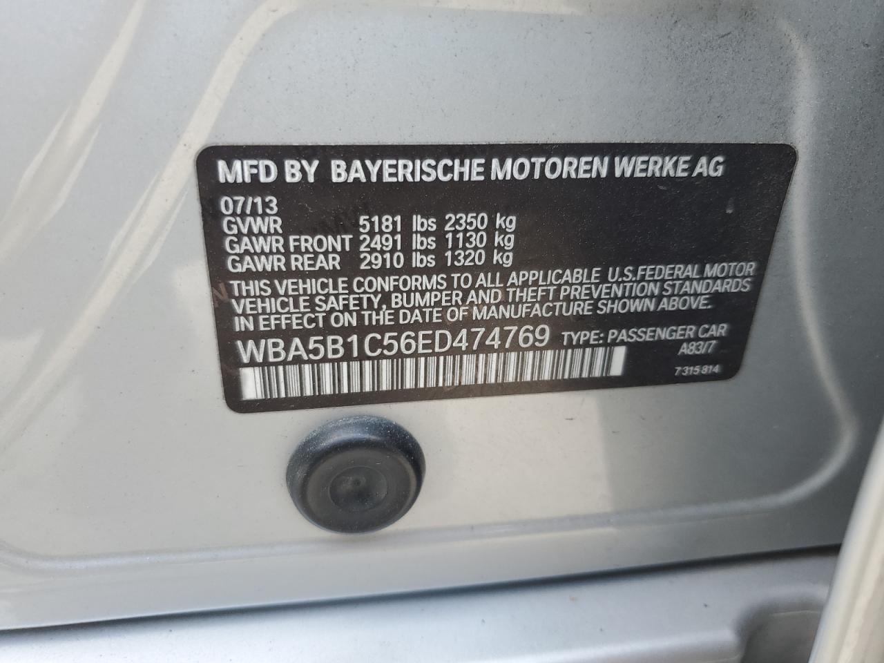 WBA5B1C56ED474769 2014 BMW 535 I