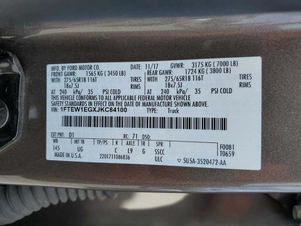 1FTEW1EGXJKC84100 2018 Ford F150 Supercrew