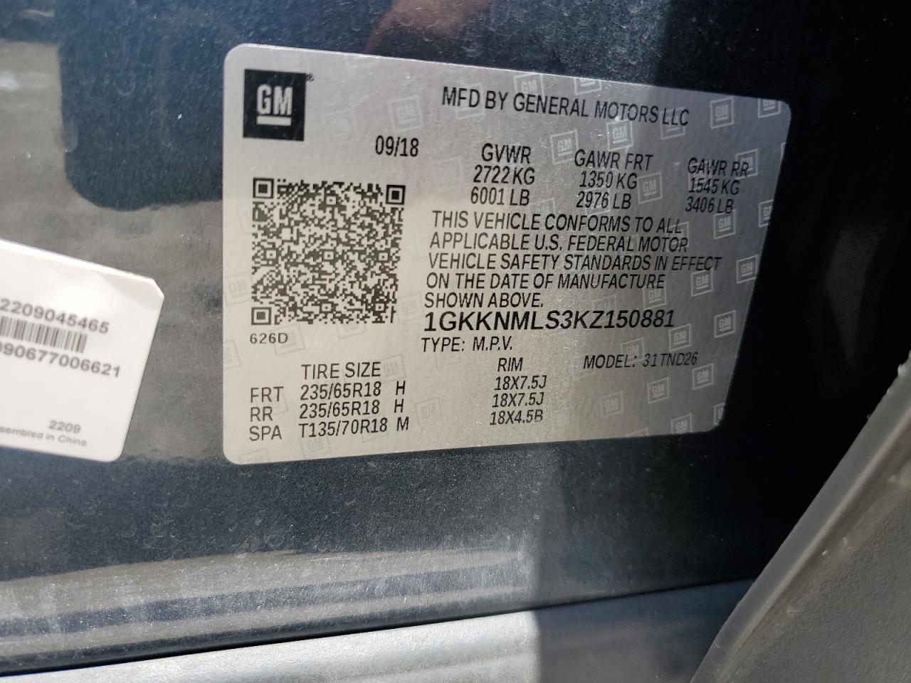 1GKKNMLS3KZ150881 2019 GMC Acadia Slt-1