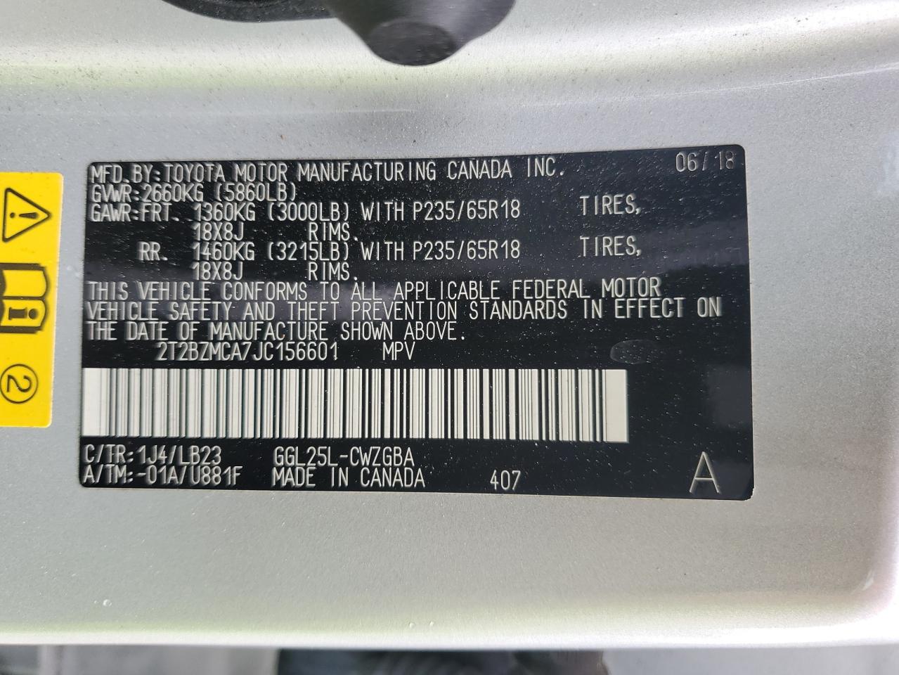 2T2BZMCA7JC156601 2018 Lexus Rx 350 Base