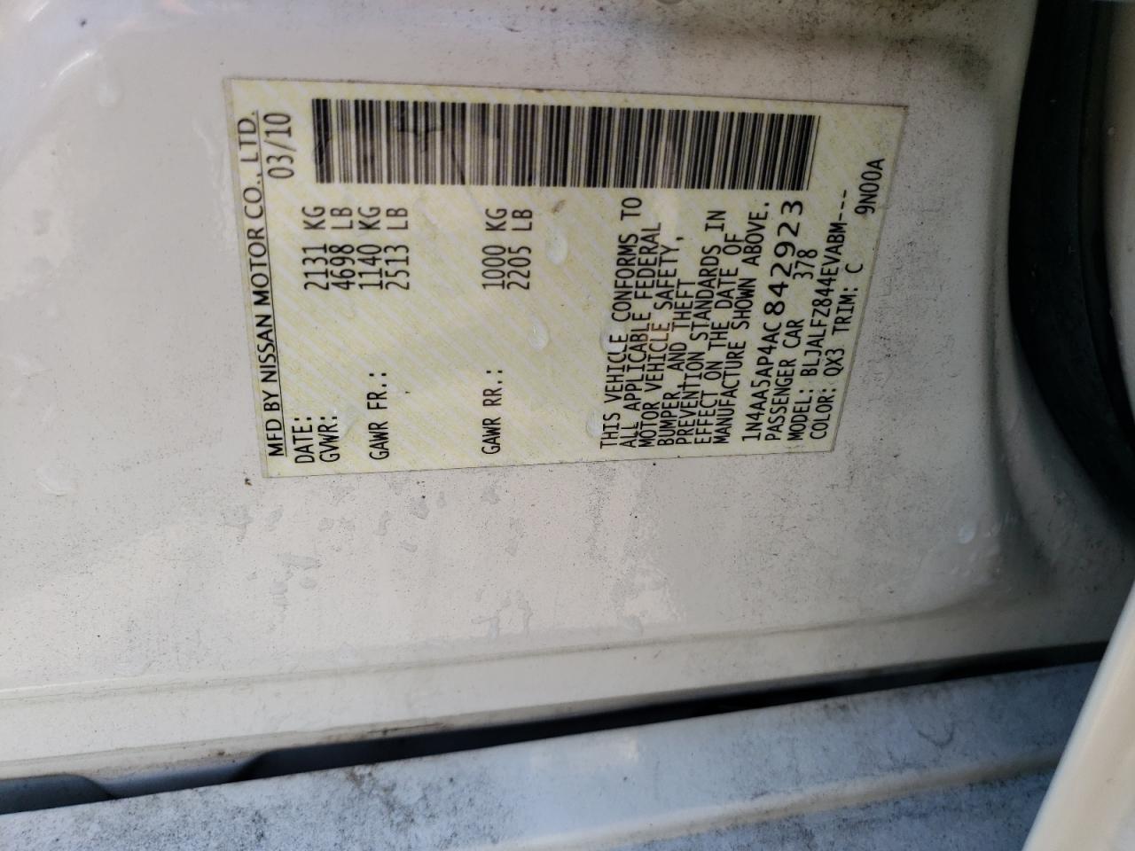 1N4AA5AP4AC842923 2010 Nissan Maxima S