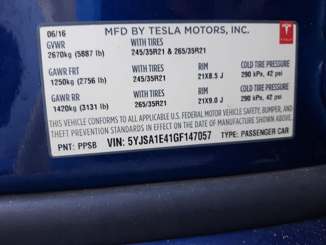 5YJSA1E41GF147057 2016 Tesla Model S