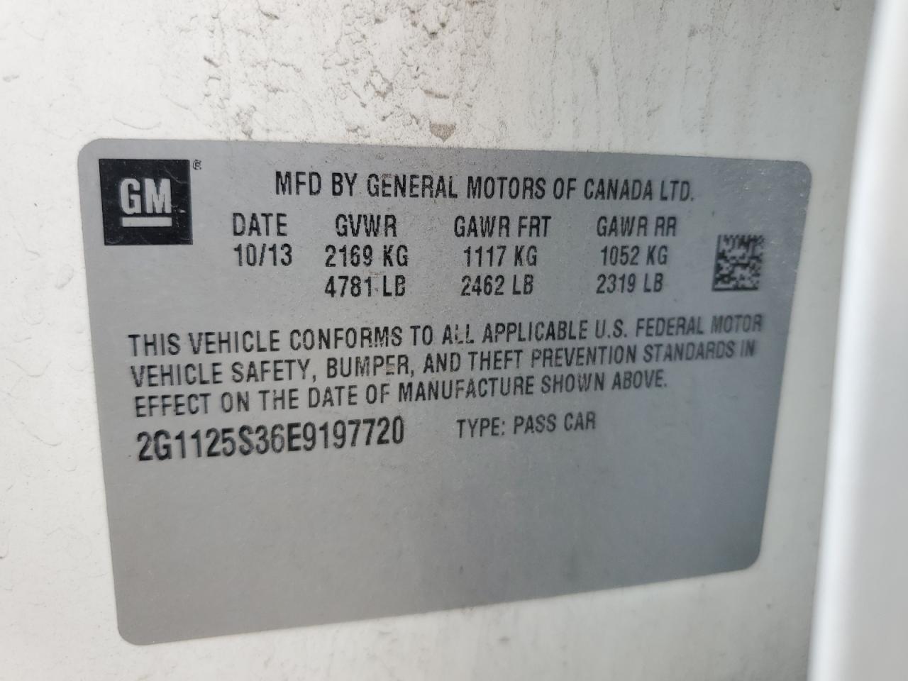 2G1125S36E9197720 2014 Chevrolet Impala Lt