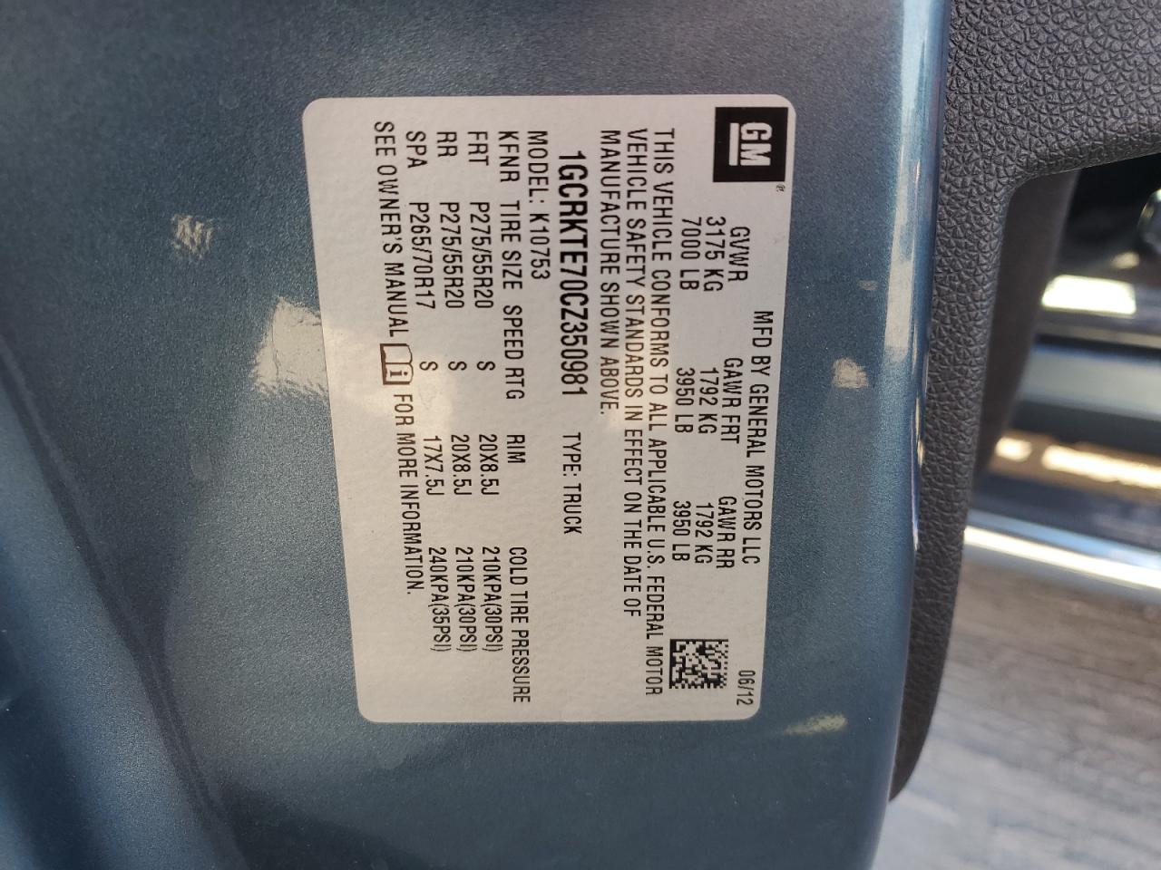 1GCRKTE70CZ350981 2012 Chevrolet Silverado K1500 Ltz